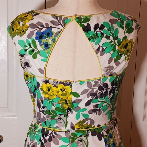London Style‎ Floral Multi Cap Sleeve Back Cut-Out Cotton Fit & Flare Dress, 14 - Picture 6 of 11